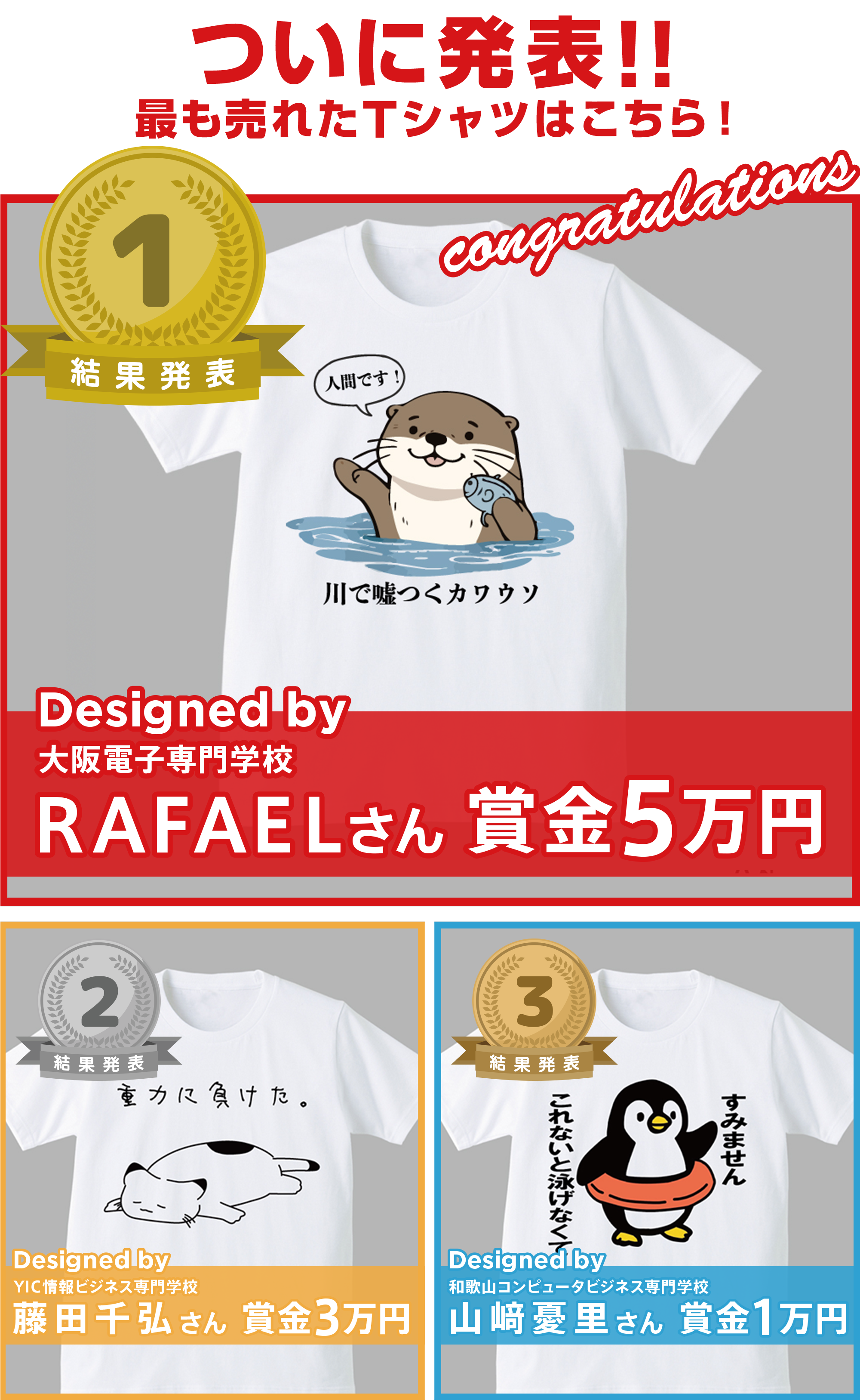 専門学生対象 Spring & Summer 2026 Tシャツデザインコンテスト 1位〜3位結果発表！